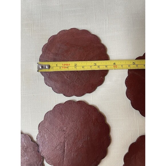Artisan Hand-Tooled Embossed Peruvian Leather Coasters Set of 6 w/ Holder VTG - Picture 5 of 12